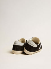 Women's Super-Star LTD in black suede with white printed star and silver glitter heel tab