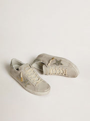 Women's Super-Star in ivory nappa leather with platinum glitter star and heel tab