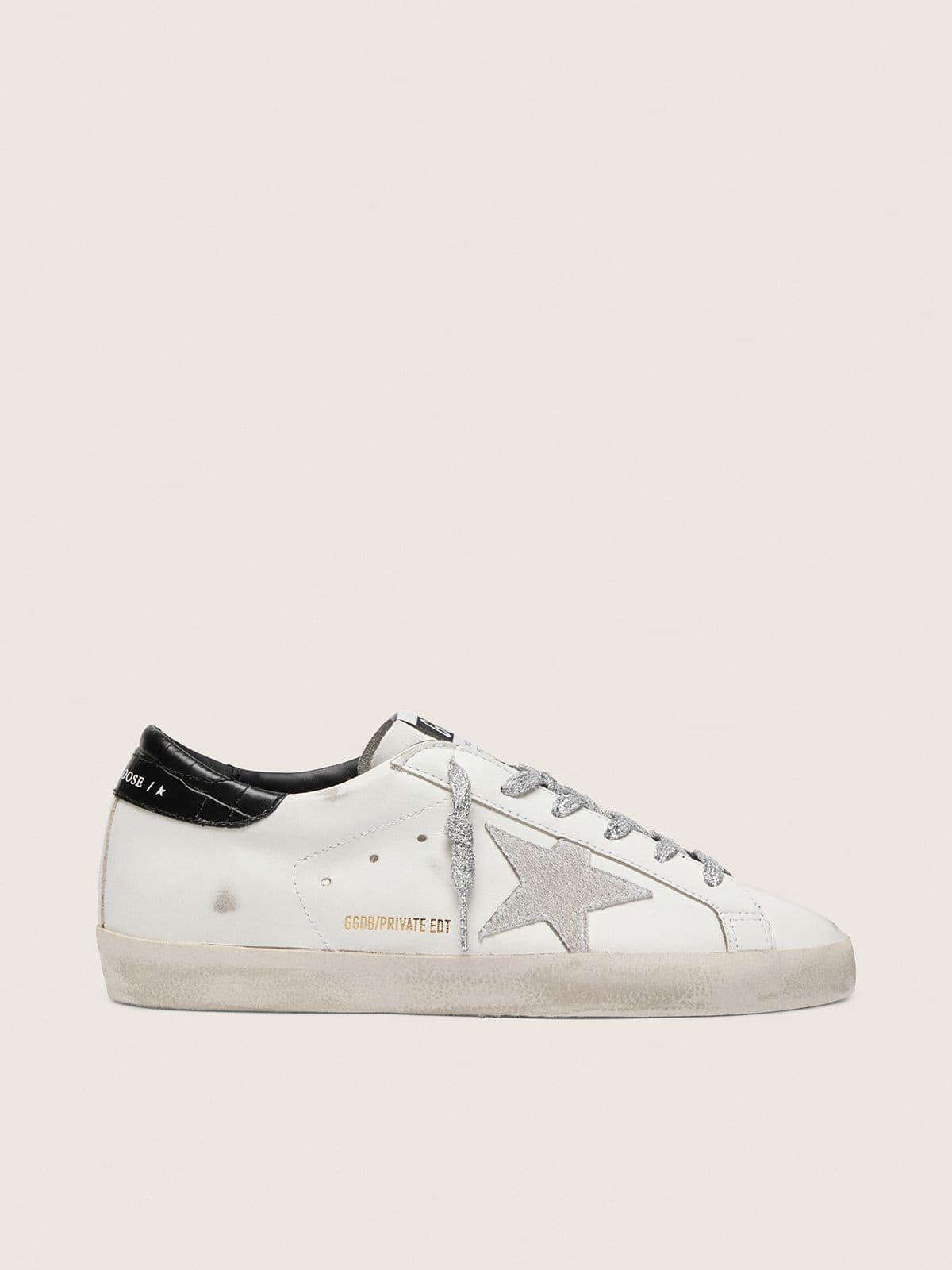 Women's Super-Star with white suede star and black croc-print leather heel tab