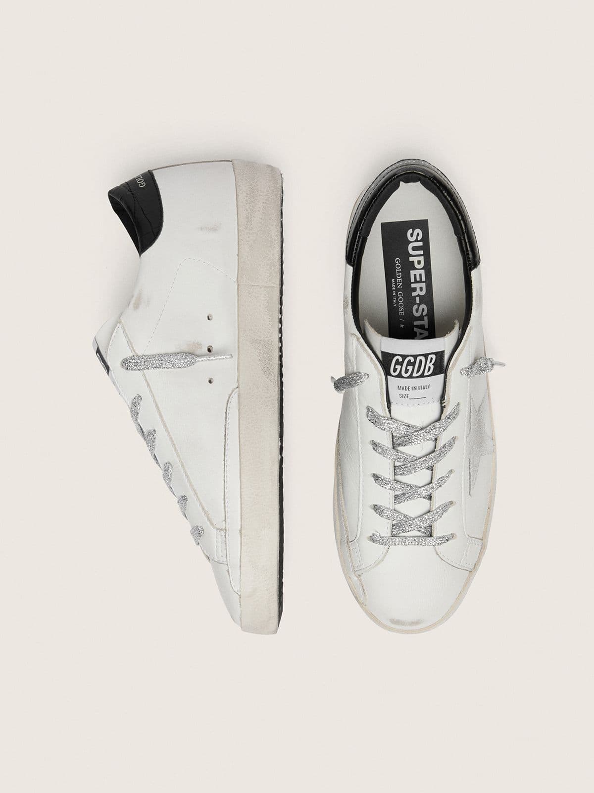 Women's Super-Star with white suede star and black croc-print leather heel tab