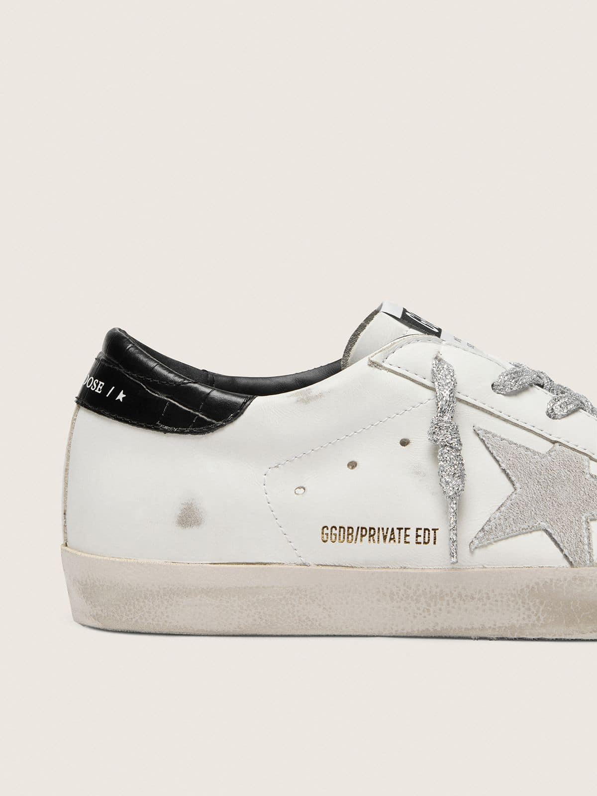 Women's Super-Star with white suede star and black croc-print leather heel tab