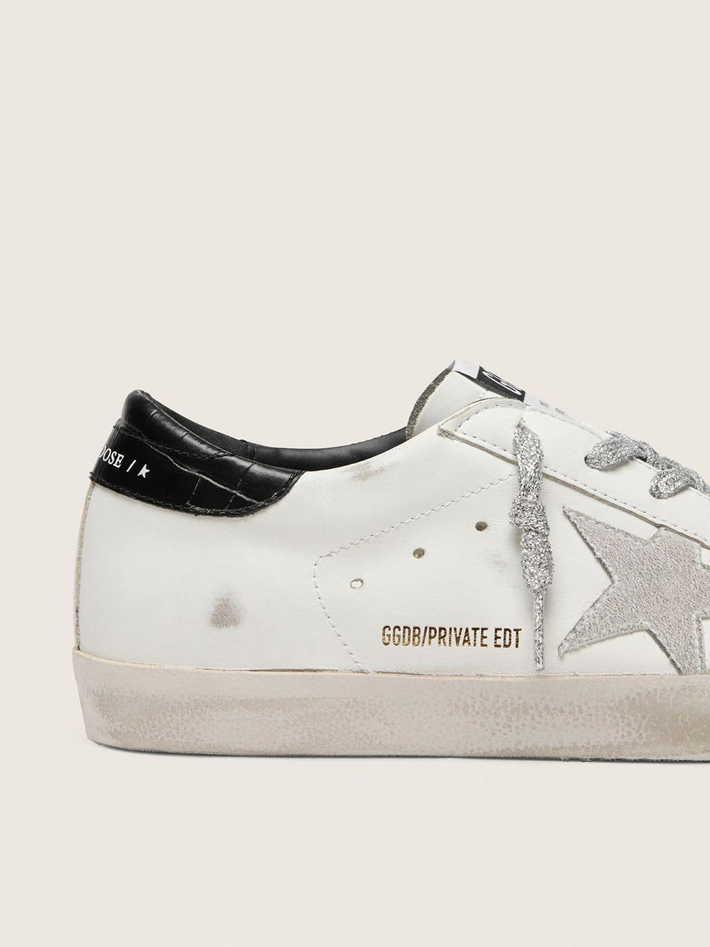 Women's Super-Star with white suede star and black croc-print leather heel tab