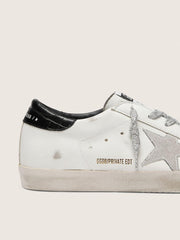 Women's Super-Star with white suede star and black croc-print leather heel tab