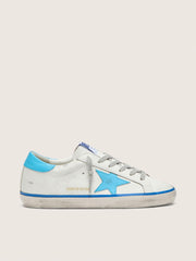 Women's Super-Star LTD in white leather with light blue leather star and heel tab