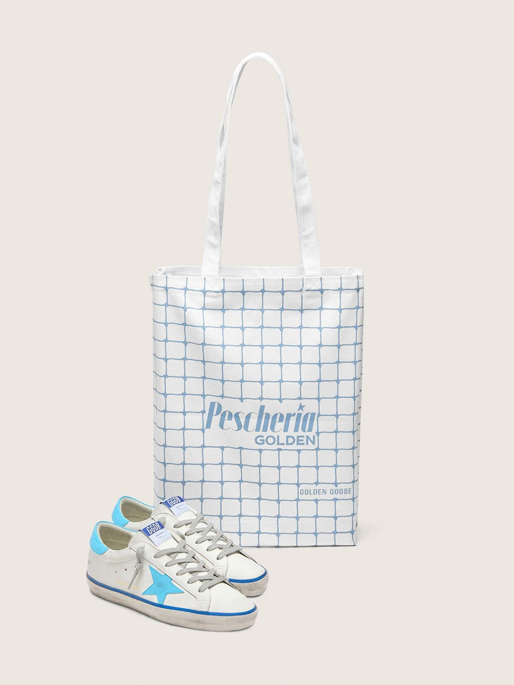 Women's Super-Star LTD in white leather with light blue leather star and heel tab