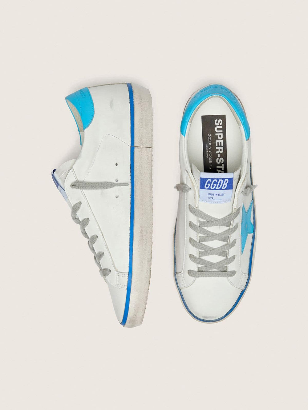 Women's Super-Star LTD in white leather with light blue leather star and heel tab