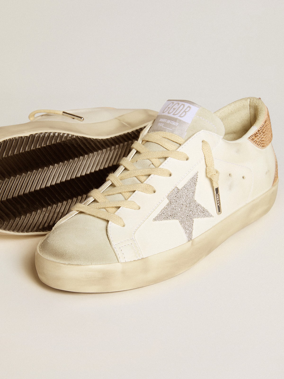 Women’s Super-Star in leather with Swarovski crystal star and heel tab