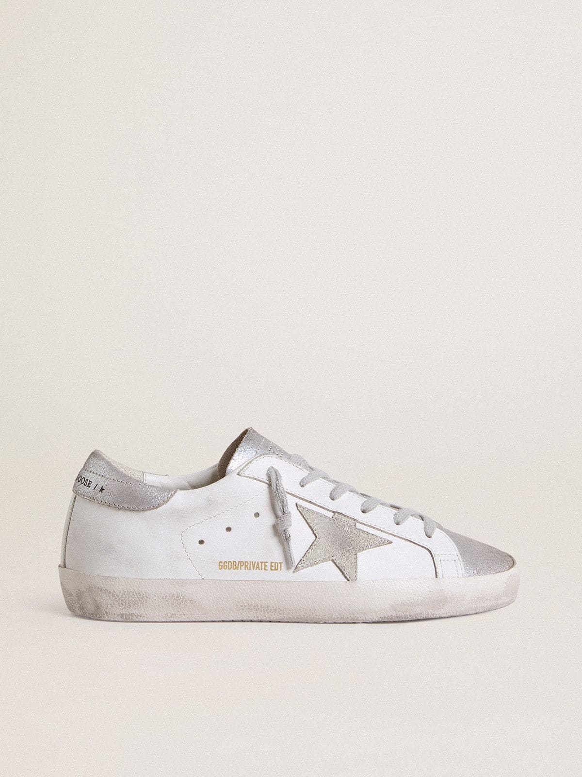 Women’s Super-Star with gray suede star and silver glitter inserts