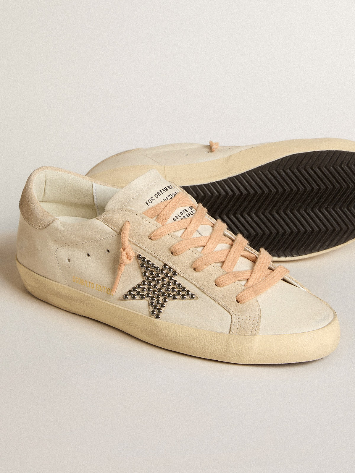 Super-Star LTD in leather with beige suede star with Swarovski studs