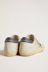 Super-Star with cream-colored leather star with Swarovski crystals and blue leather heel tab with lizard print