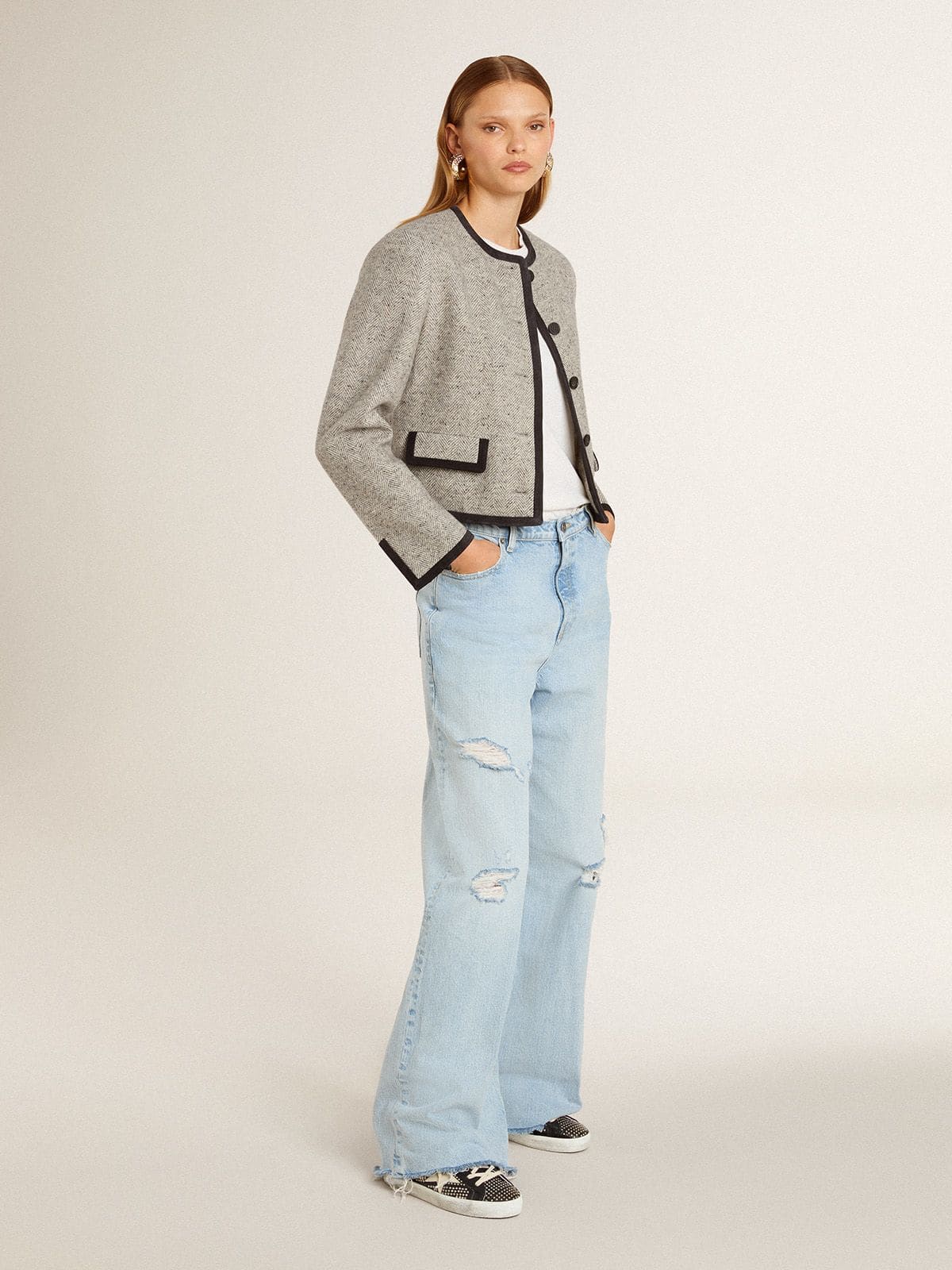 Women’s Super-Star in studded black nappa with white leather star