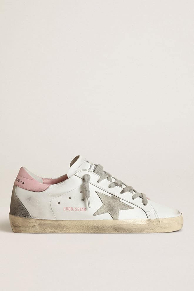 Women's Super-Star with gray suede star and pink leather heel tab