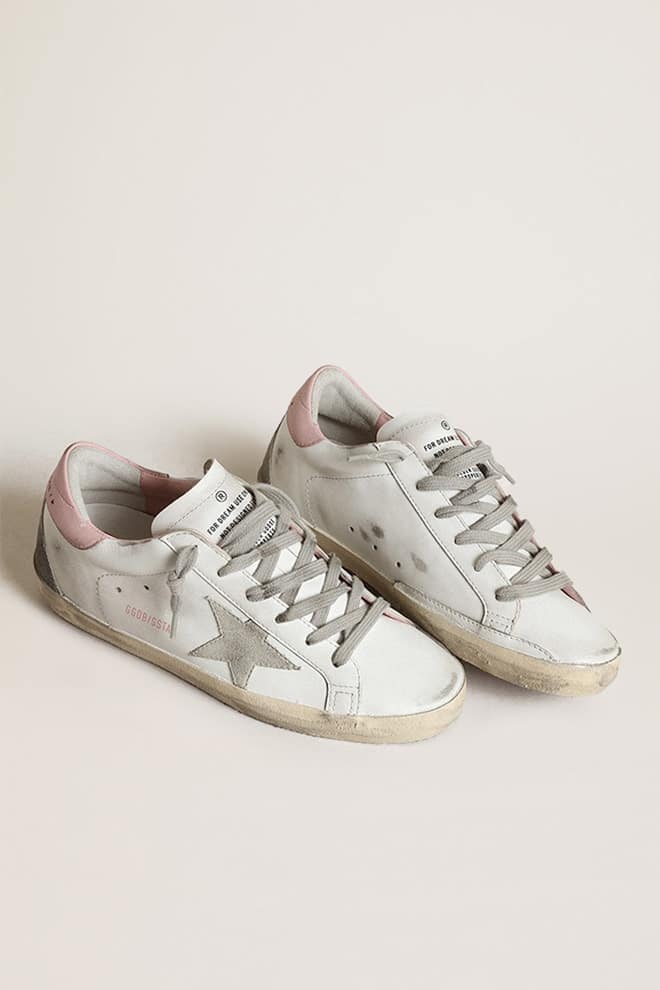 Women's Super-Star with gray suede star and pink leather heel tab