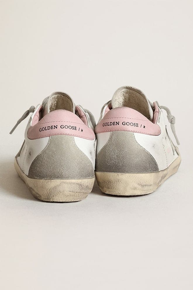 Women's Super-Star with gray suede star and pink leather heel tab