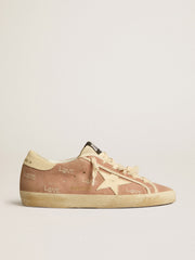 Women's Super-Star in powder-pink suede with cream leather star