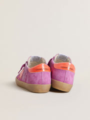 Women's Super-Star in fuchsia suede with fluorescent orange laminated leather star and heel tab