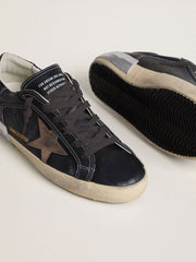 Women's Super-Star LTD in black leather with gold leather star and black glitter heel tab