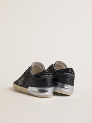 Women's Super-Star LTD in black leather with gold leather star and black glitter heel tab