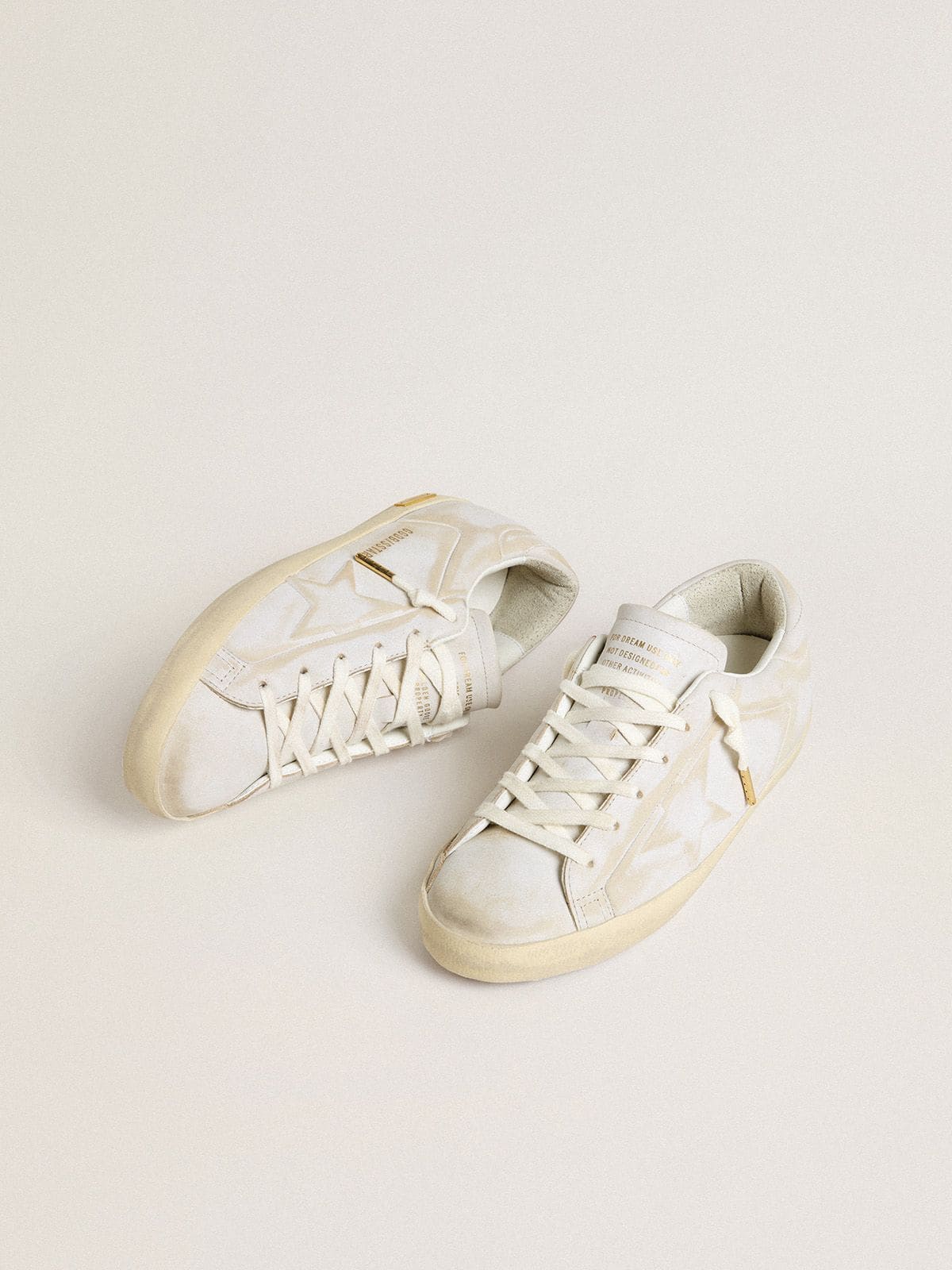 Women’s Super-Star with white leather star and heel tab with lived-in effect