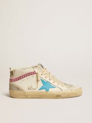 Women's Mid Star in leather with light blue star and fuchsia suede flash with platinum studs
