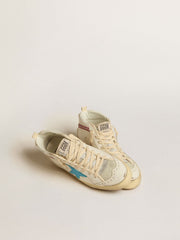 Women's Mid Star in leather with light blue star and fuchsia suede flash with platinum studs