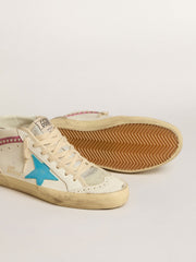 Women's Mid Star in leather with light blue star and fuchsia suede flash with platinum studs