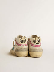 Women's Mid Star in leather with light blue star and fuchsia suede flash with platinum studs