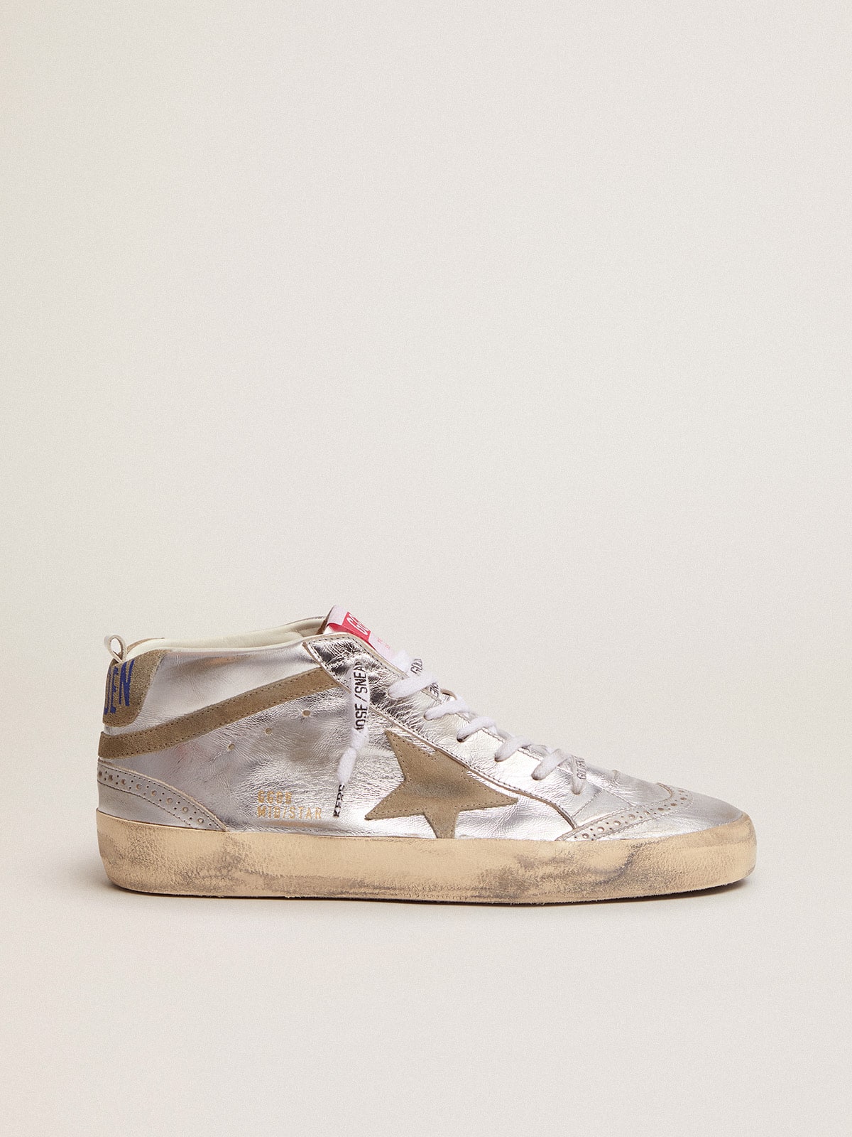 Women's Mid Star in silver laminated leather with dove gray star