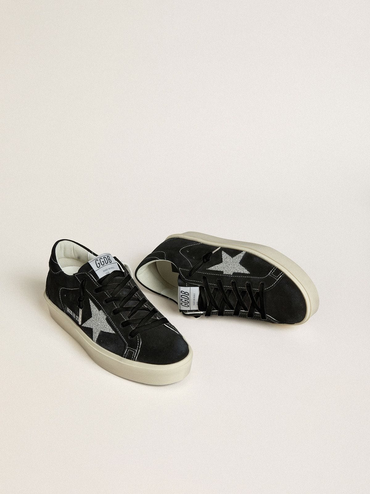 Women's Hi Star in black suede with silver Swarovski crystal star