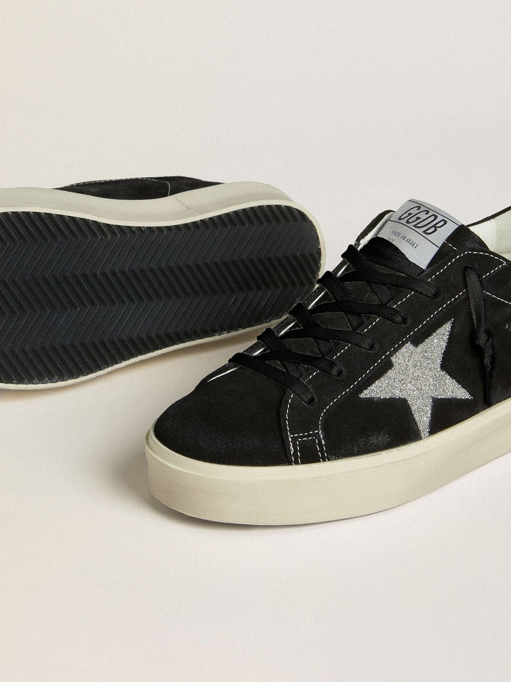 Women's Hi Star in black suede with silver Swarovski crystal star