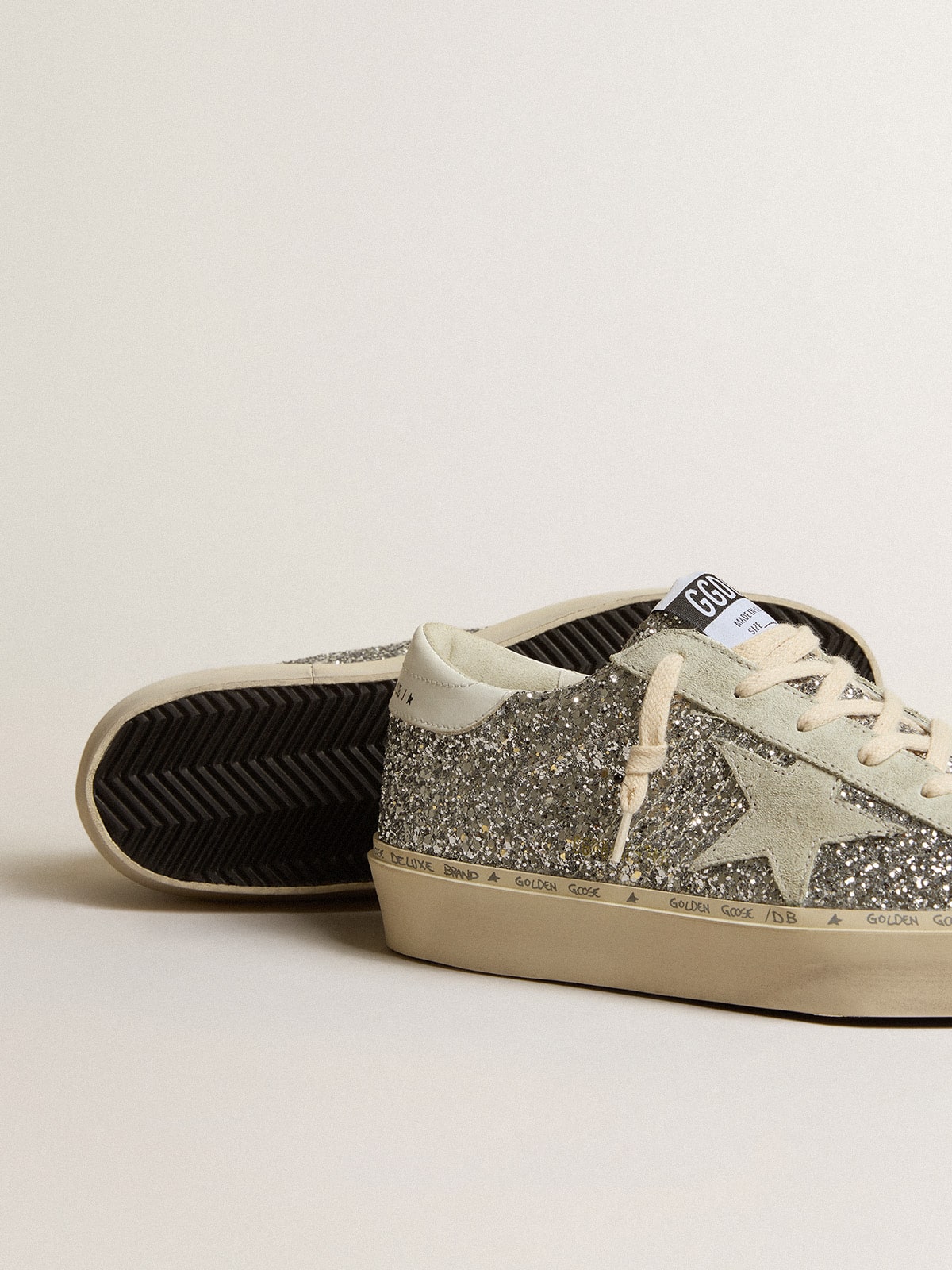 Women's Hi Star in silver glitter with suede star and white heel tab