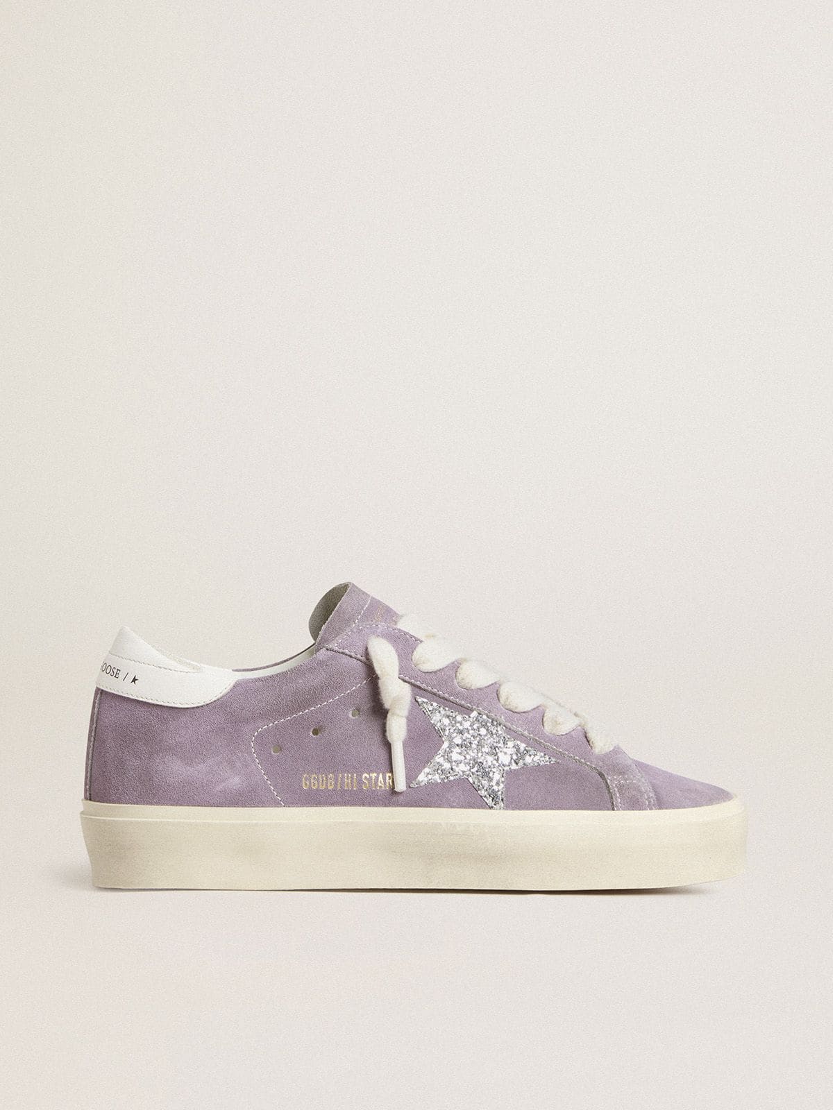 Women's Hi Star in purple suede with silver glitter star