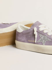 Women's Hi Star in purple suede with silver glitter star
