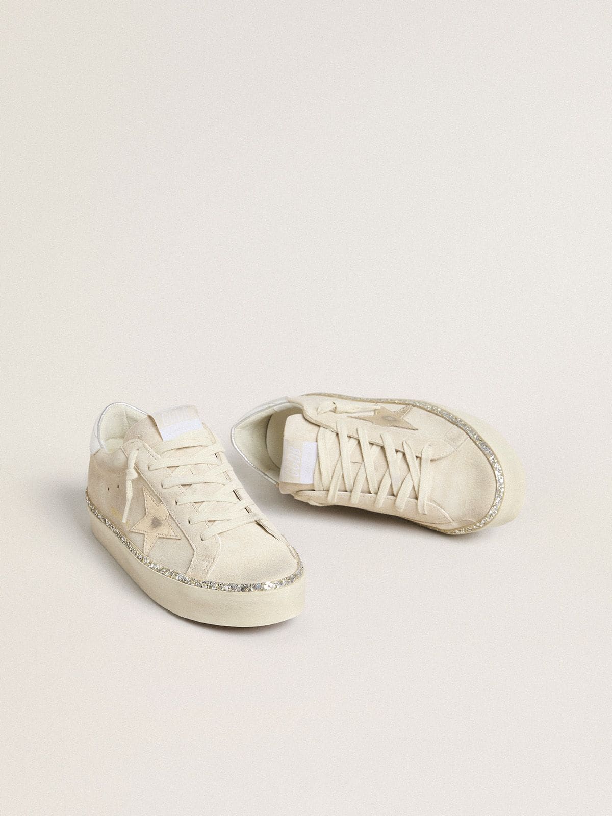 Hi Star in suede with silver metallic leather star and heel tab