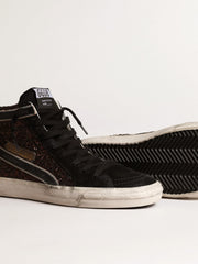 Slide in brown glitter with black leather star and flash