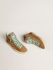 Women's Slide in ocher-colored suede with tobacco-colored leather star