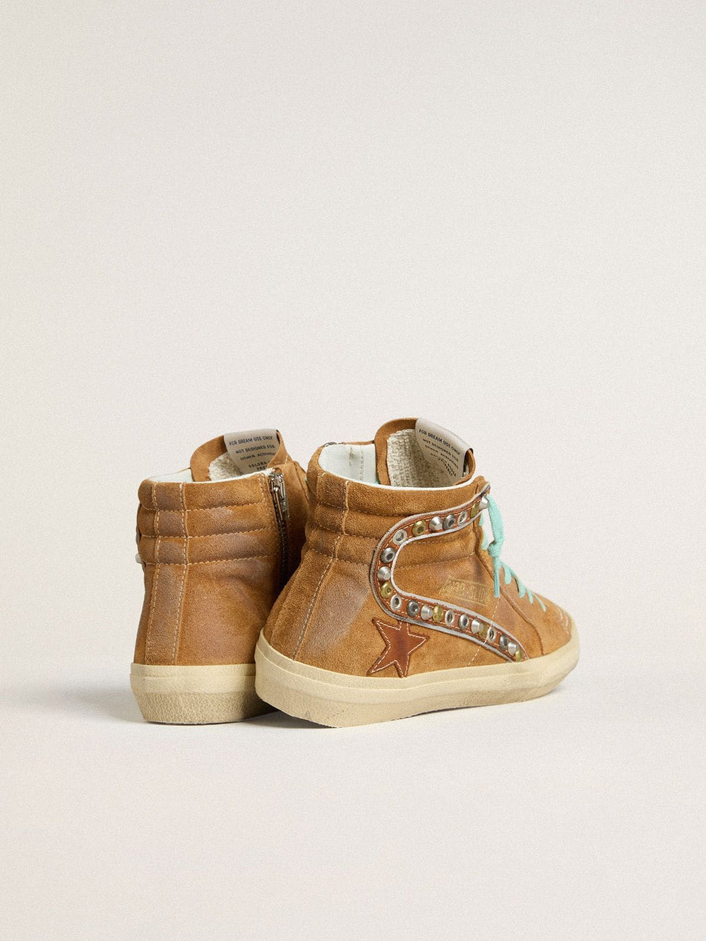 Women's Slide in ocher-colored suede with tobacco-colored leather star