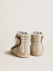 Slide with gray leather star and wine-colored glitter flash