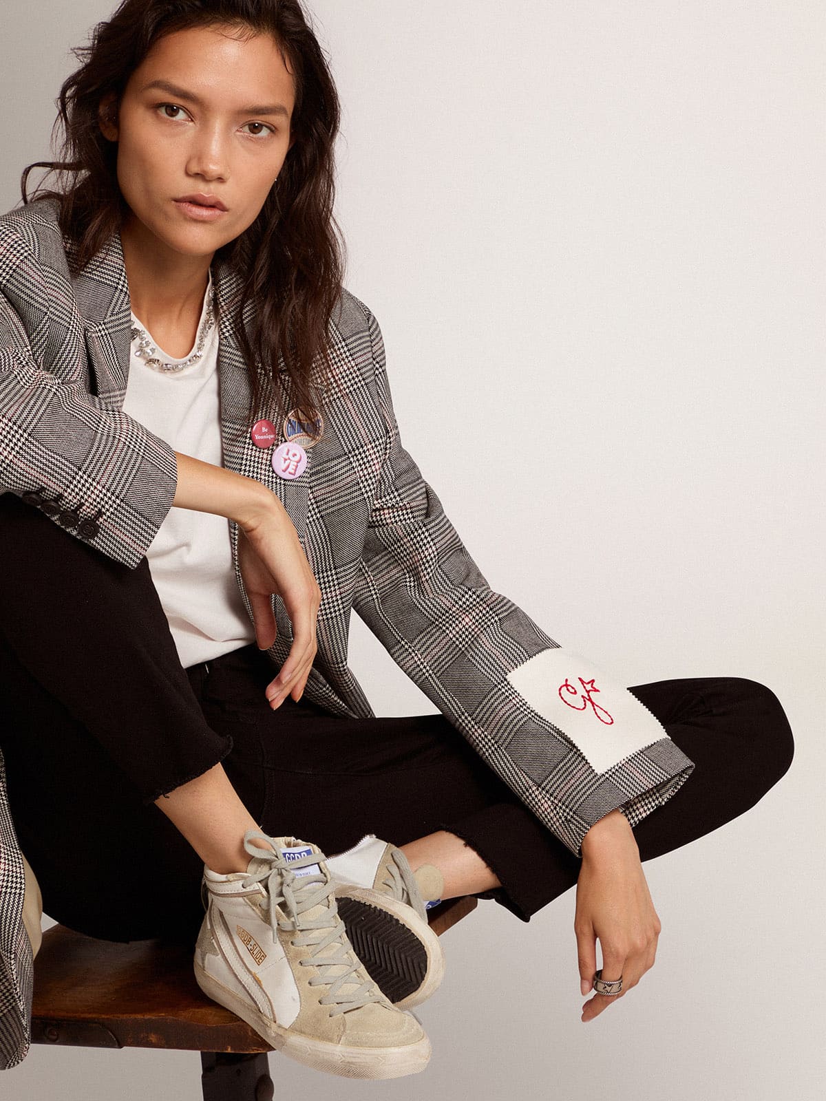 Women's Slide with ice-gray suede star and white flash