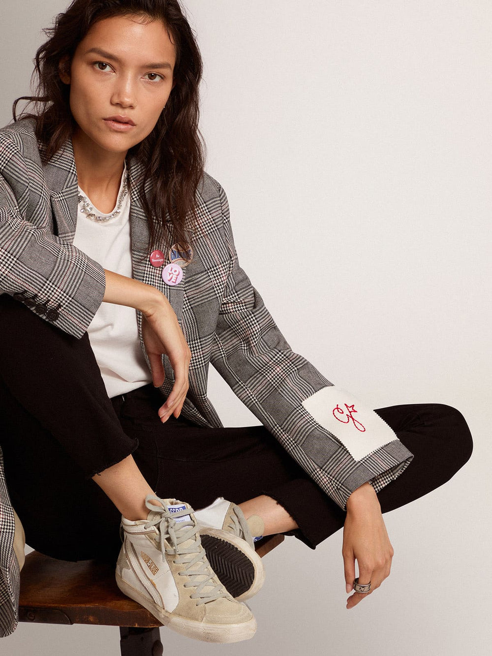 Women's Slide with ice-gray suede star and white flash