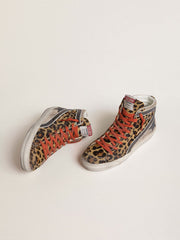 Women’s Slide LTD in leopard-print pony skin with metallic leather star and flash