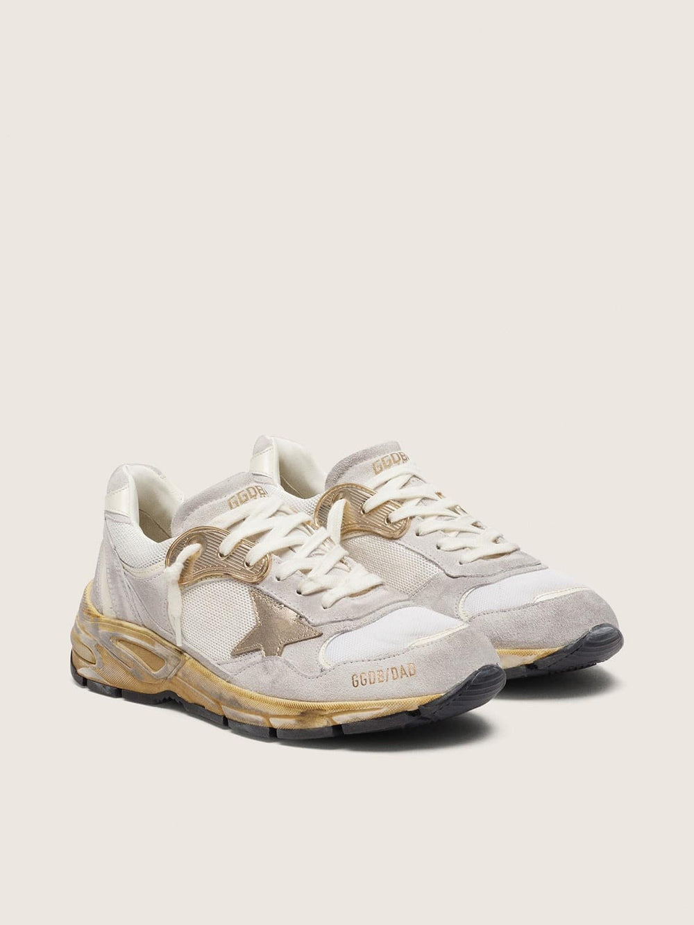 Women's Dad-Star in mesh and white suede with gold foiled star