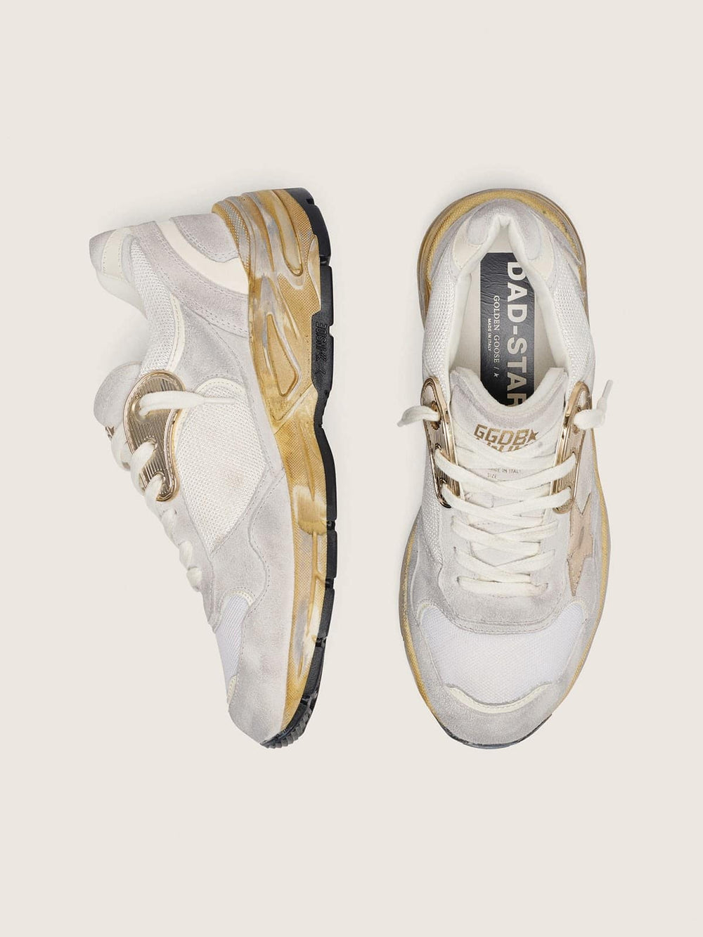 Women's Dad-Star in mesh and white suede with gold foiled star