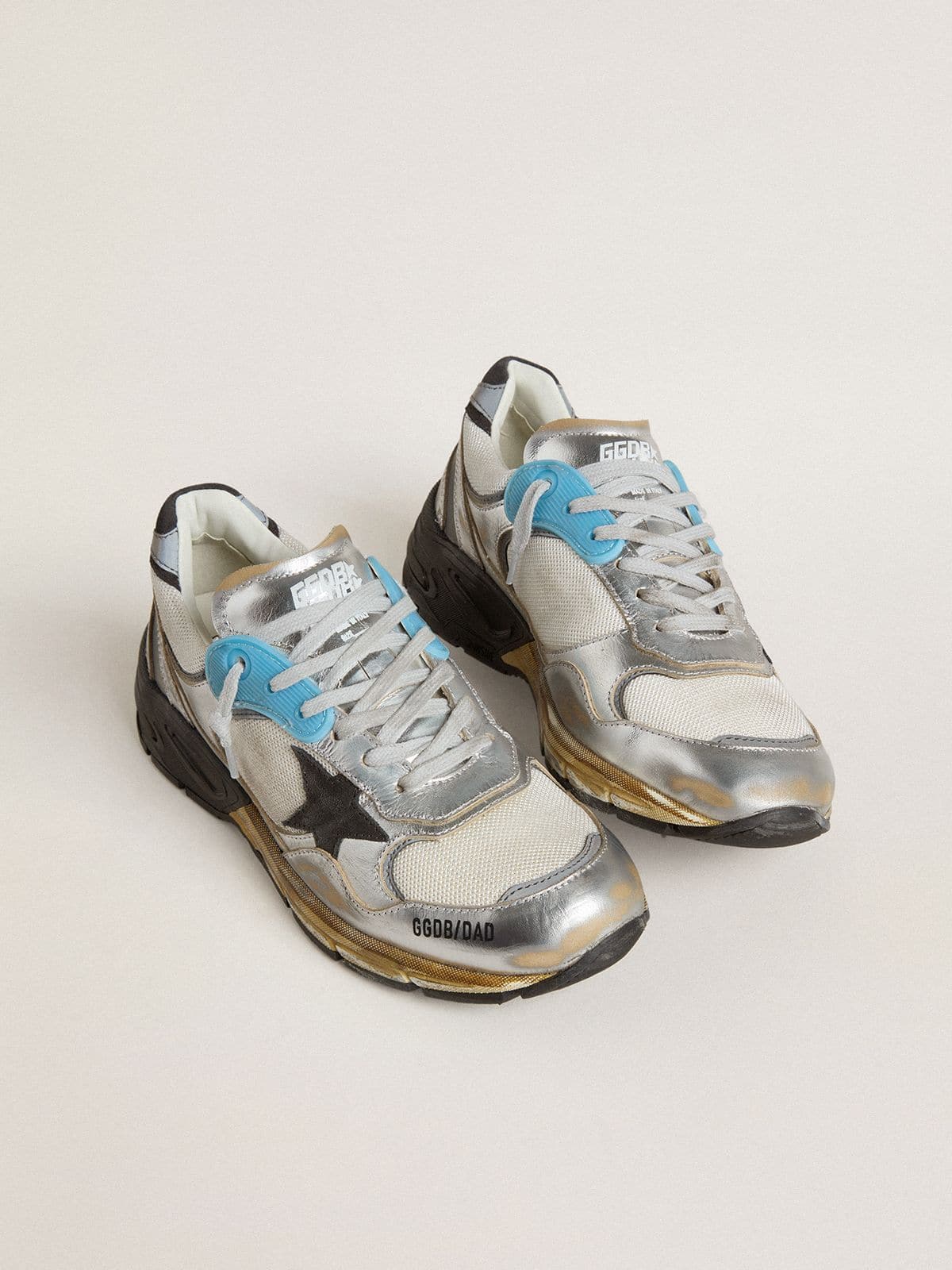 Women's Dad-Star in mesh and silver foiled leather with black suede star