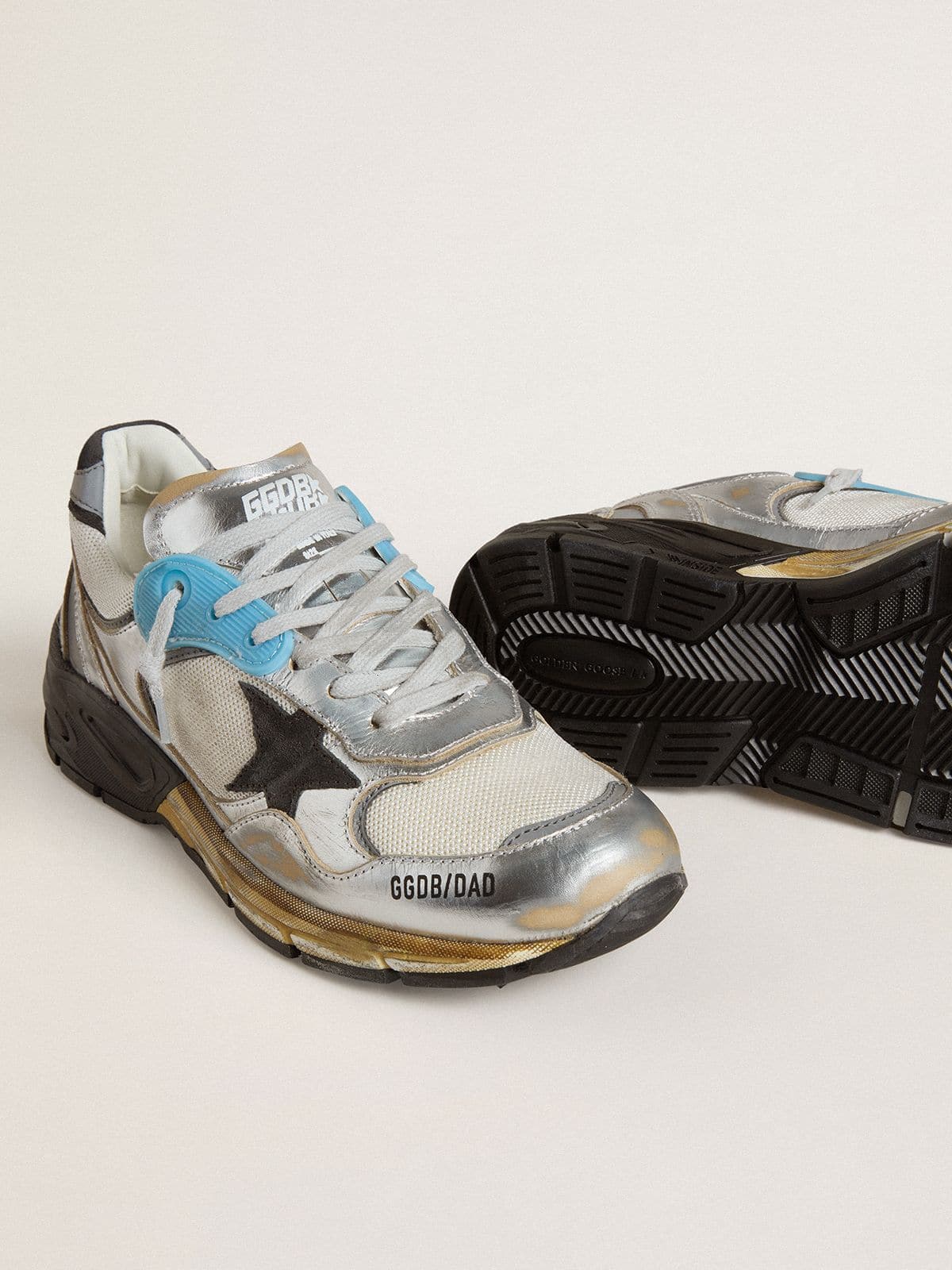 Women's Dad-Star in mesh and silver foiled leather with black suede star