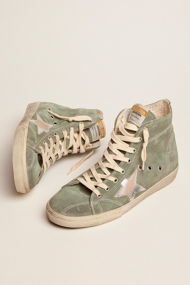 Francy in green suede with silver metallic leather star