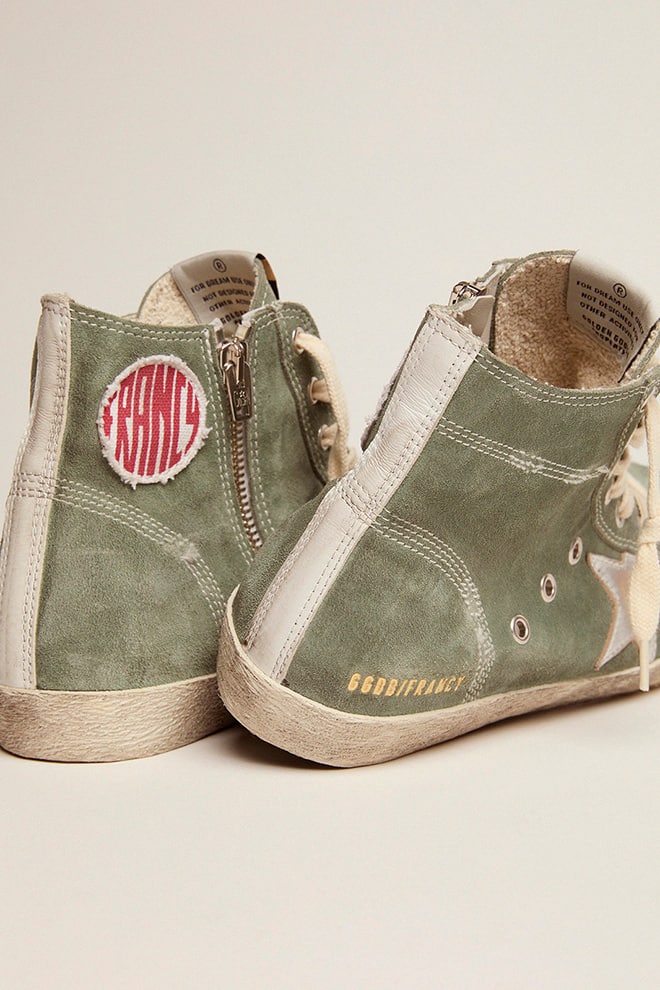 Francy in green suede with silver metallic leather star