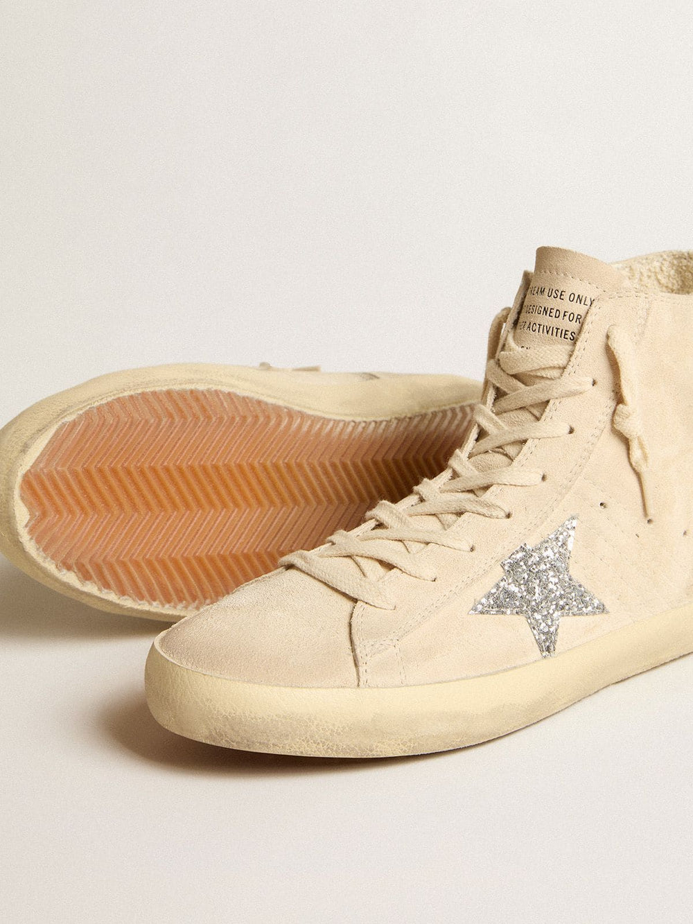 Women's Francy in beige suede with silver glitter star