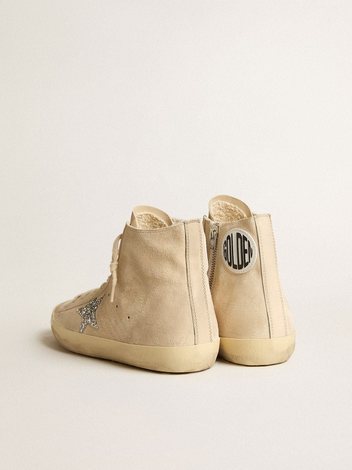 Women's Francy in beige suede with silver glitter star