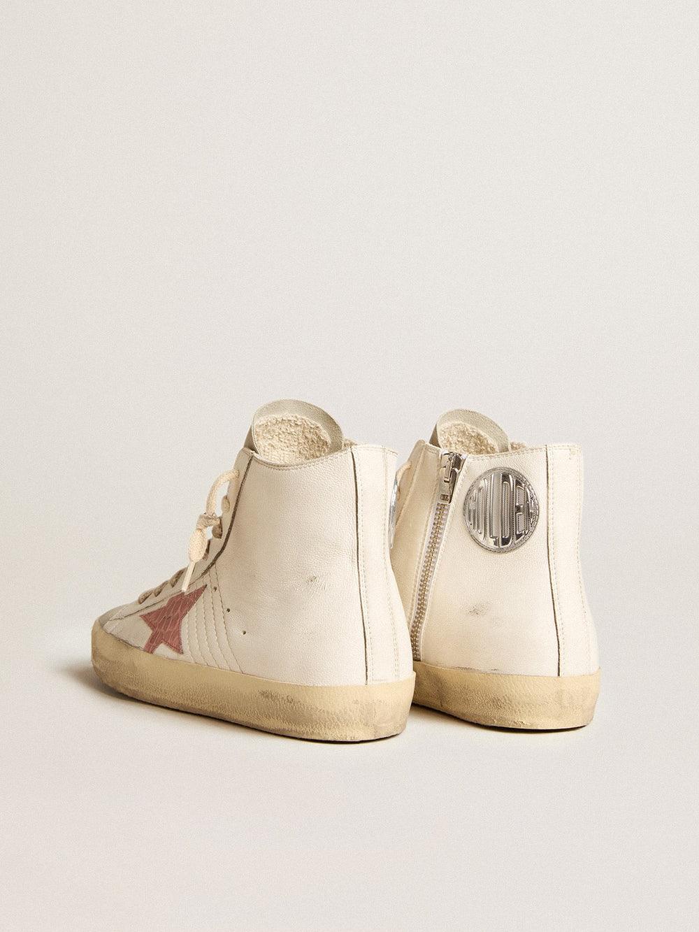 Francy in cream nappa with pink crocodile-print leather star